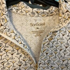 San Soleil UPF 50 Martini-Print Quarter Zip Long Sleeve Shirt Cream/Gold (XL)